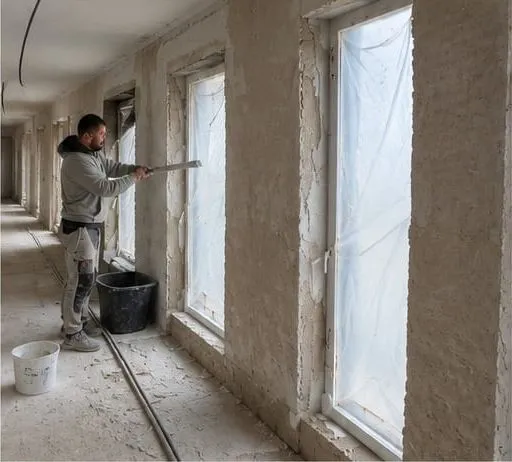 Innenputzarbeiten an Fensterlaibungen im Rahmen einer Sanierung