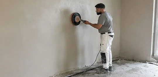 Maschinelles Schleifen einer verputzten Wandfläche