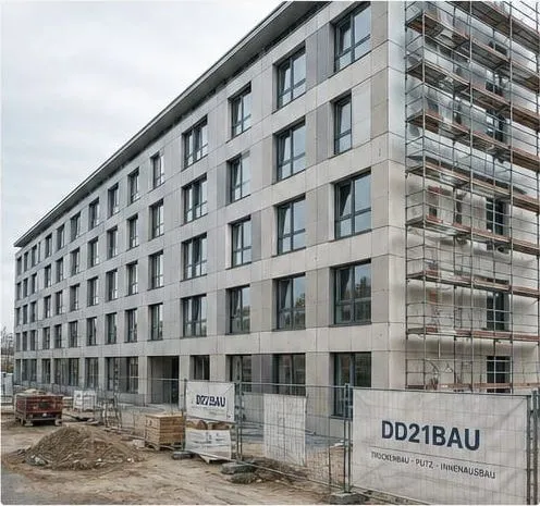 Baustelle Studentenheim Dresden mit DD21BAU-Bauzaunbanner